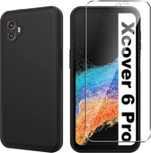 Coque Samsung Galaxy XCover 6 Pro Zwart & Protecteur d'écran en Verres - Coque arrière en Siliconen