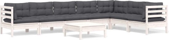 vidaXL - 8-delige - Loungeset - met - kussens - massief - grenenhout - wit