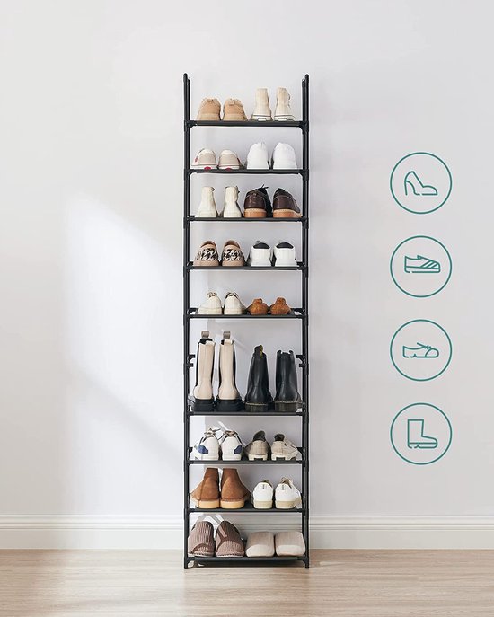 Songmics Shoe Rack - Meuble à chaussures avec 10 niveaux pour 50 paires de  chaussures