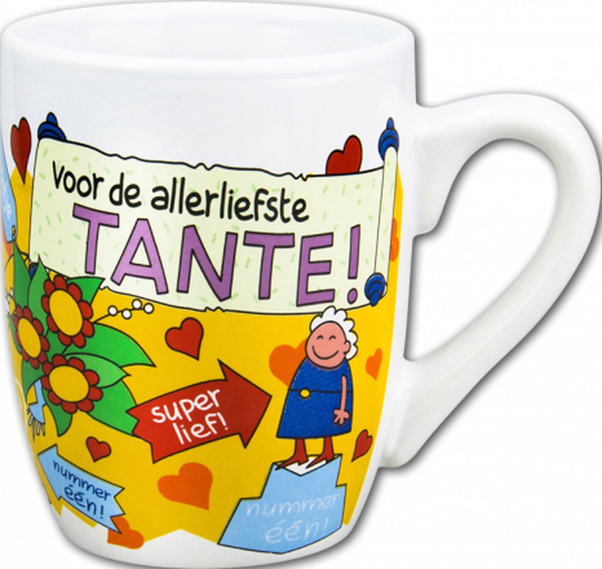 Verjaardag - Cartoon Mok - Voor de allerliefste Tante - In cadeauverpakking met gekleurd lint