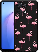 Oppo Reno8 5G Hoesje Zwart Flamingo - Designed by Cazy