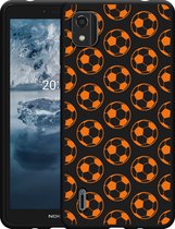 Nokia C2 2nd Edition Hoesje Zwart Orange Soccer Balls - Designed by Cazy