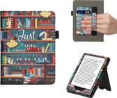 kwmobile flip cover geschikt voor Amazon Kindle Paperwhite 11. Generation 2021 - Hoes met handgreep en standaard - E-reader hoesje in meerkleurig - bibliotheek design