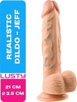 Lusty Realistische Dildo Jeff - 21 x 3.5 cm - Met Zuignap - Met Balzak - Buigzaam - Flexibele Dildo - Geaderde Schacht