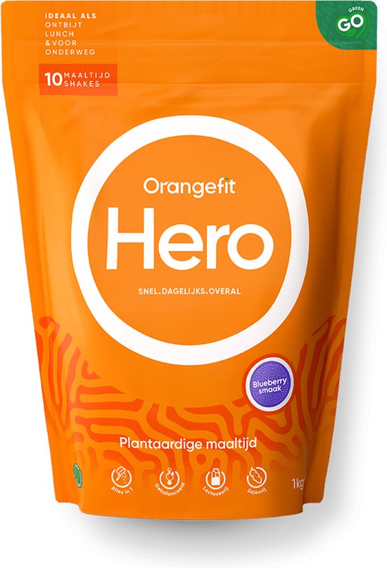 Orangefit Hero Vegan Maaltijdshake - 1kg (10 shakes) - Bosbes - Maaltijdvervanger - Ontbijtshake