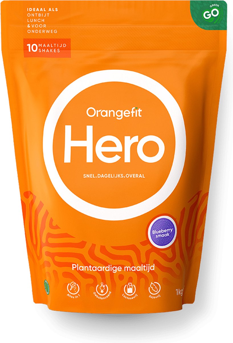 Goedkoopste Orangefit Hero Vegan Maaltijdshake - 1kg (10 shakes) - Bosbes - Maaltijdvervanger - Ontbijtshake