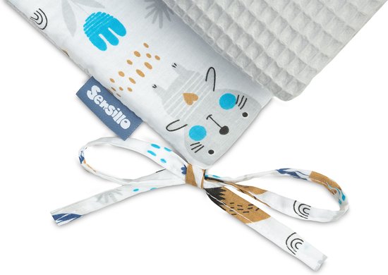 Sensillo Baby Bedbumper - Bedomrander - Anti stootrand Ledikant - Bed Zijbeschermers - 180x30cm - Wafel Grijs Bosdiertjes