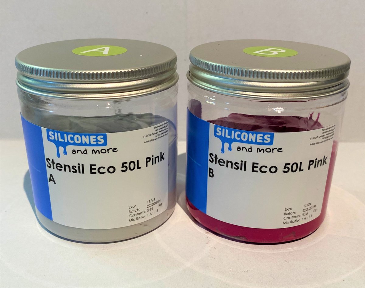 Stensil ECO 50 L Roze, kneedbare siliconen Shore A 50 slow - 500 Gr. Set