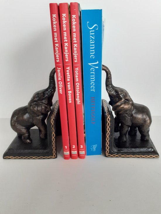 Olifanten beeldje leuke boekensteunen set van 2 gietijzer 2200 gram slijkhuis 15x9x8 cm