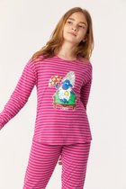 Woody Meisjes-Dames Pyjama fuchsia-wit - maat 140/10J