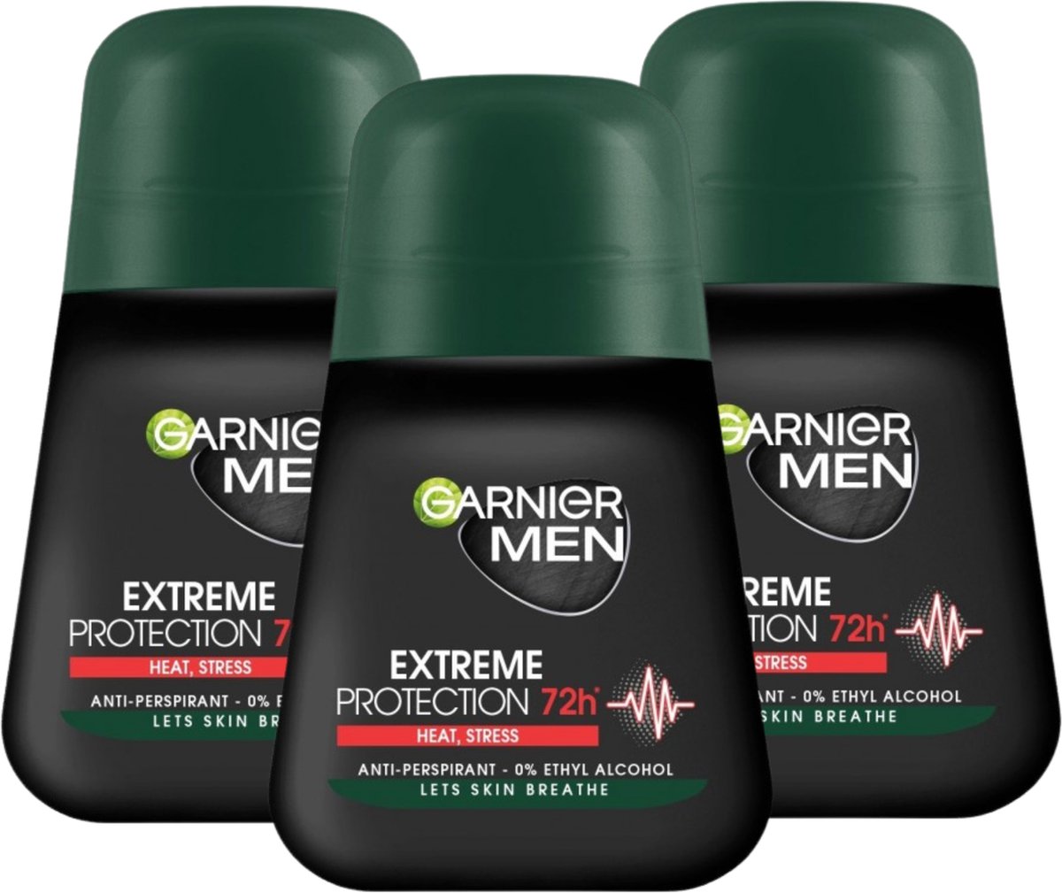 Goedkoopste Garnier Men Deodorant Roll-On Extreme Protection 72h Anti-Perspirant Deodorant Roller - 3 X 50ml - Deodorant Man