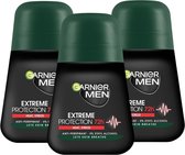 Garnier Men Deodorant Roll-On Extreme Protection 72h Anti-Perspirant Deodorant Roller - 3 X 50ml - Deodorant Man