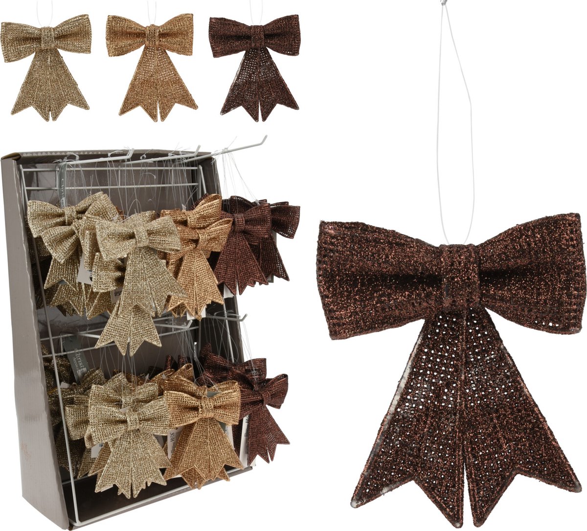 Kerst - Kerstdecoratie - Strik - Hangers - Glitter - Set van 8 - Hangdecoratie - 9cm