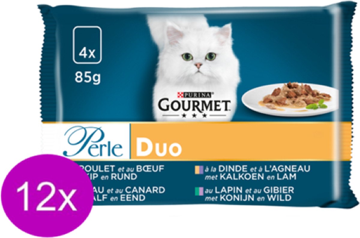 12x Gourmet Perle - Duo Vlees - Kattenvoer - 4x85g