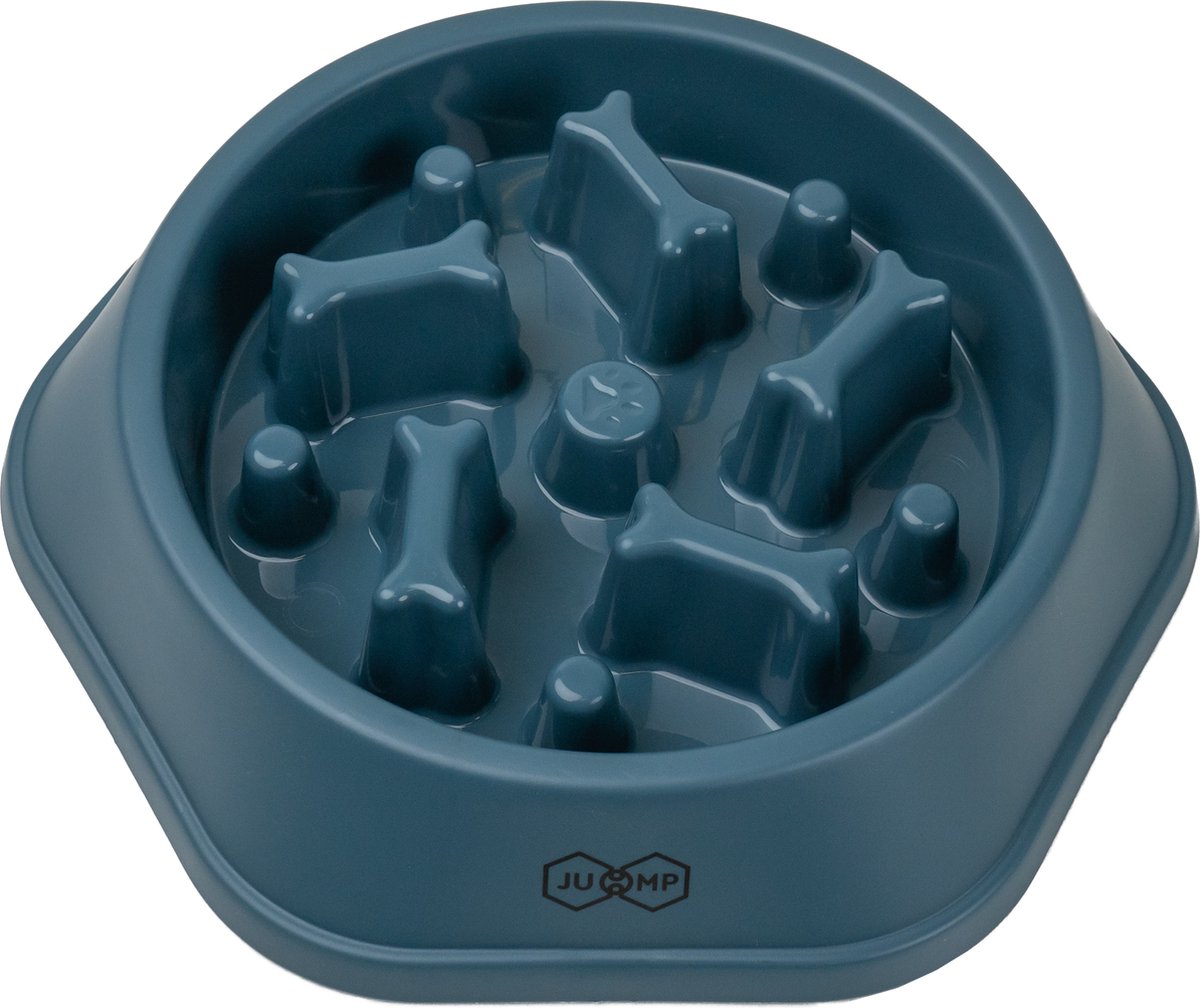 JU&MP Anti Schrokbak Hond - Voerbak Hond - Slow Feeder - Botten - Blauw