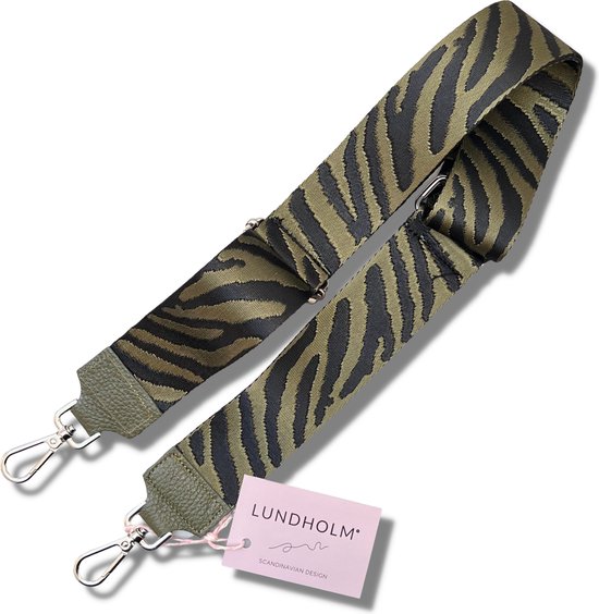 Lundholm tassenriem zwart groen zebra design - hoge kwaliteit extra stevig - Bag strap tassenriem - Tas strap - Tassen hengsel met echt leer - schouderband voor tas - cadeau voor vriendin | Lundholm Mydland serie