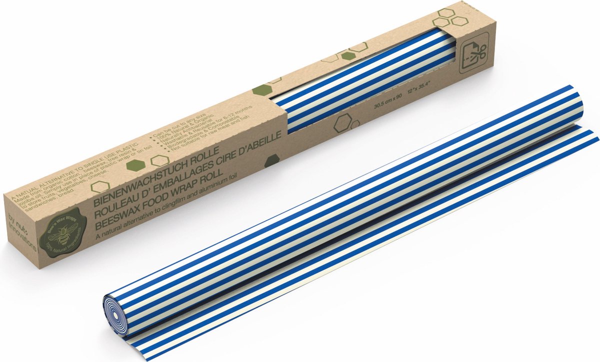 Bijenwas Vershoud Rol - Gestreept - Blauw - Bee's Wax