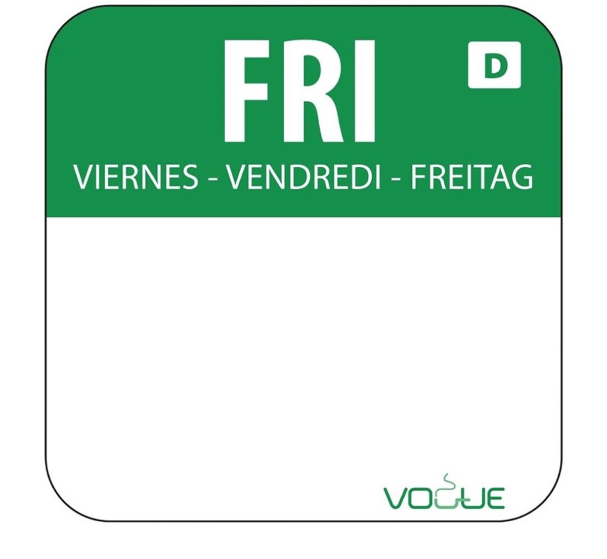 Vogue oplosbare blanco kleurcode voedseletiketten vrijdag