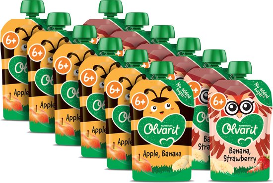 Olvarit Variatiemenu Knijpfruit 6+ Maanden - 2 smaken - 12 x 100g