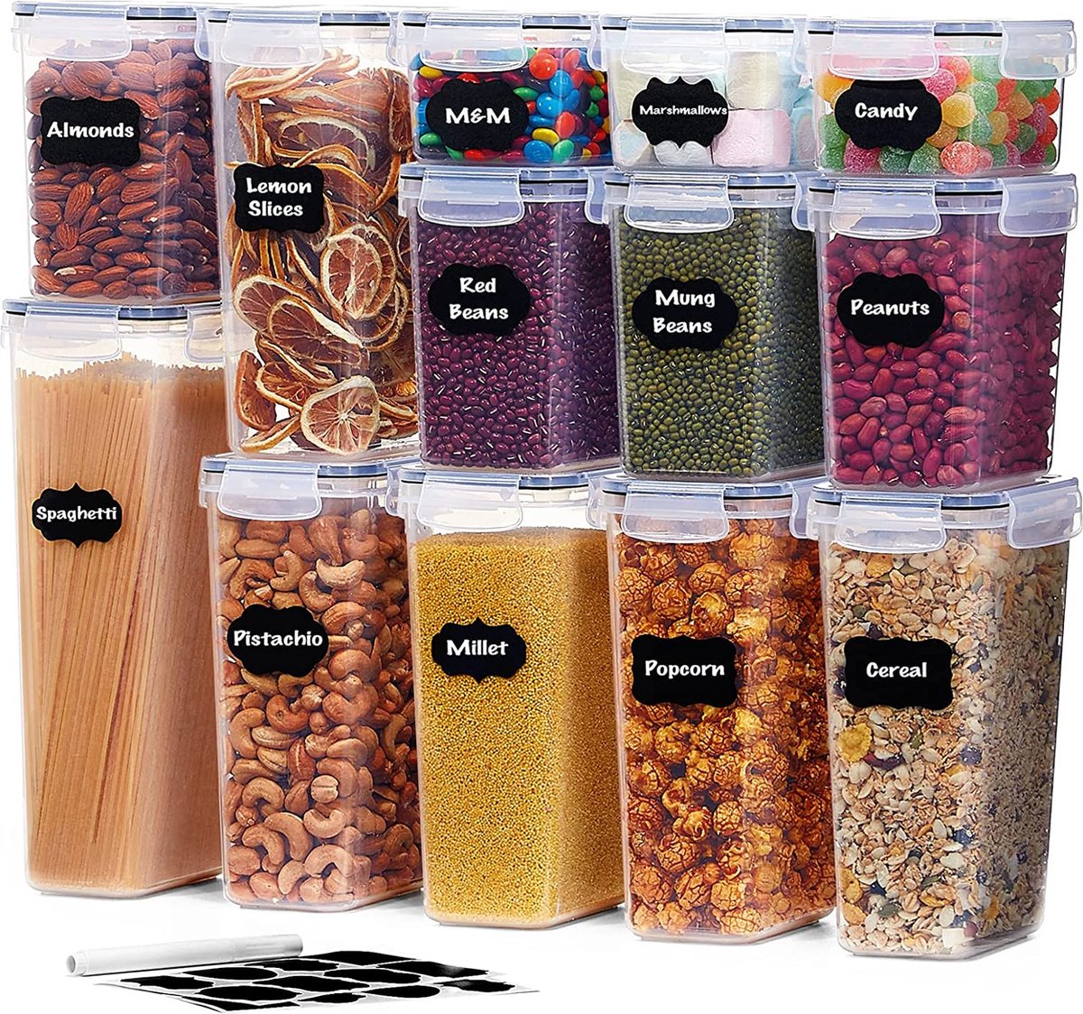uandu Voorraaddozen met luchtdichte deksel Set BPA-vrije Opbergdoos voor keuken, opbergdoos met deksel, Voedselcontainers Voorraadpotten Sets, Voorraaddoos Keuken Organizer, Bloem & Suiker -12x2L-Wit uandu Voorraaddozen met luchtdichte deksel Set BPA-vrije Opbergdoos voor keuken, opbergdoos met deksel, Voedselcontainers Voorraadpotten Sets, Voorraaddoos Keuken Organizer, Bloem & Suiker -12x2L-Wit
