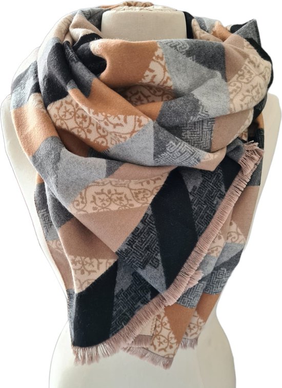 Mooie dames Sjaal Beige print | Wol zachte sjaal- Extra warme dikke sjaal|...