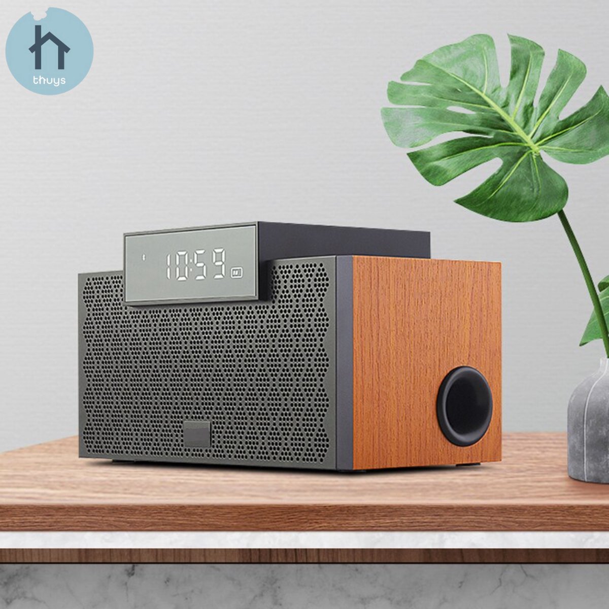 Thuys Klassieke Luxe Bluetooth Speaker - Draadloze Speaker - Digitale Wekker - Klok - Speaker Wekker - Geen Wekker Radio - Classy Hout Design