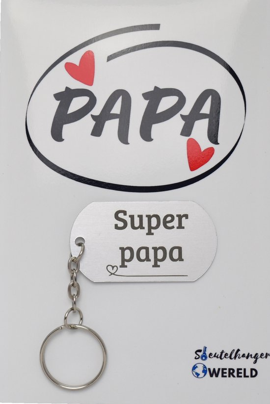 Super papa Sleutelhanger inclusief kaart - papa cadeau - Vaderdag - Leuk kado voor je papa om te geven - 2.9 x 5.4CM