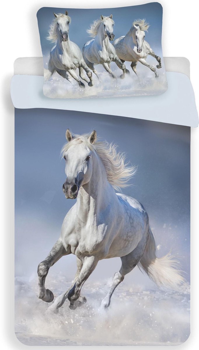 KD® - Witte Paard - Dekbedovertrek - Eenpersoons - 140 x 200 cm - Katoen
