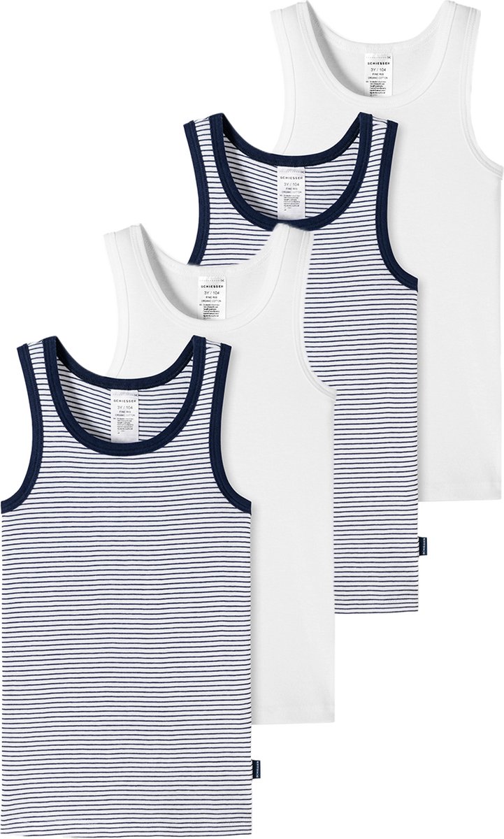 Schiesser Jongens onderhemd 4 pack Kids Boys fijnrib Organic Cotton