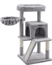 FEANDREA Cat Tree, Small Cat Tower with Widened Perch for Large Cats Indoor, Kittens, 37.8-Inch Multi-Level Cat Condo with Scratching Posts and Ramp, 2-Door Cat Cave, Cat Basket PCT51W