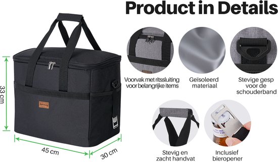Sac isotherme 4 couches Packaway - Lunch Bag 40 litres - Zwart