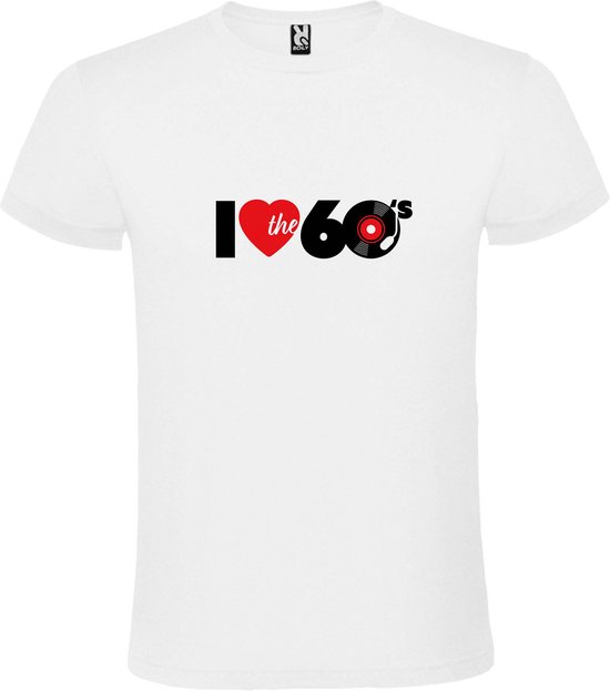 Wit T shirt met print van " I Love the Sixties " print Zwart size L
