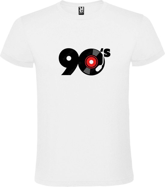 Wit T shirt met print van " I Love Music of the Nineties ( 90 ) " print Zwart size XXL