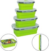 Winkrs | Set van 4 inklapbare bewaarbakjes - voedsel containers van siliconen - Bento box | Groen | Lunchbox, Broodtrommel, Brooddoos