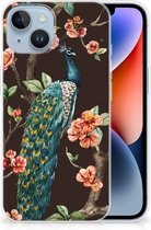 Telefoon Hoesje Geschikt voor iPhone 14 Siliconen Back Cover Pauw met Bloemen