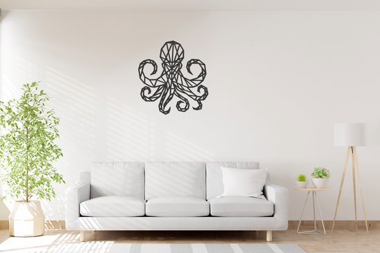Geometrische Octopus - Wanddecoratie - Lasergesneden - Zwart - Geometrische dieren en vormen - Houten dieren - Muurdecoratie - Line art - Wall art
