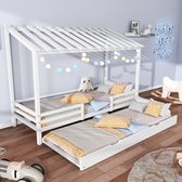 Huisbed uitschuifbaar bed kinderbed-House Daybed met onderschuifbed 90x200cm-Twin Bed met opbergruimte day bed functioneel bed -houten stapelbed wit