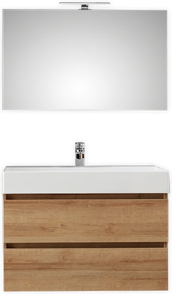 Badkamermeubel Pelipal Bali 80 cm wastafelonderkast 46 cm diep met spiegel Riviera Eiken met kraangat