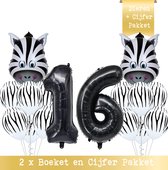 Snoes * Cijfer Ballon 16 Jaar Zebra Jungle Thema Ballon Boeketten Set van 15 Zebra Safari Verjaardag Folie en Latex ballonnen Hoera 16 Jaar Nummer Ballon