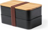 OneTrippel compartiment Lunchbox bamboe - Broodtrommel - Brooddoos - Lunchtrommel Volwassenen - Zwart - 1400 ml