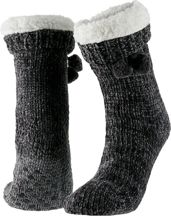 Chaussettes/chaussettes pantoufles en molleton antidérapantes pour femmes  noires... | bol.com
