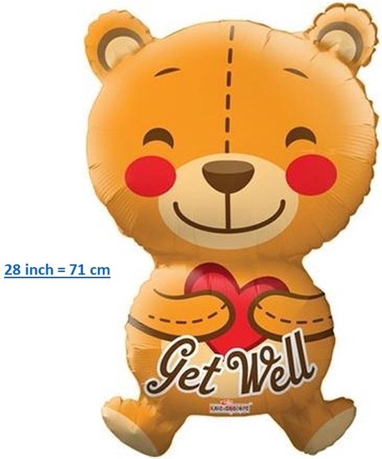 Folieballon Beterschap Get Well in de vorm van een beer 71 cm groot.