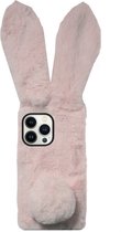 ADEL Siliconen Back Cover Softcase Hoesje Geschikt voor iPhone 14 Pro Max - Roze Konijn Pluche Stof