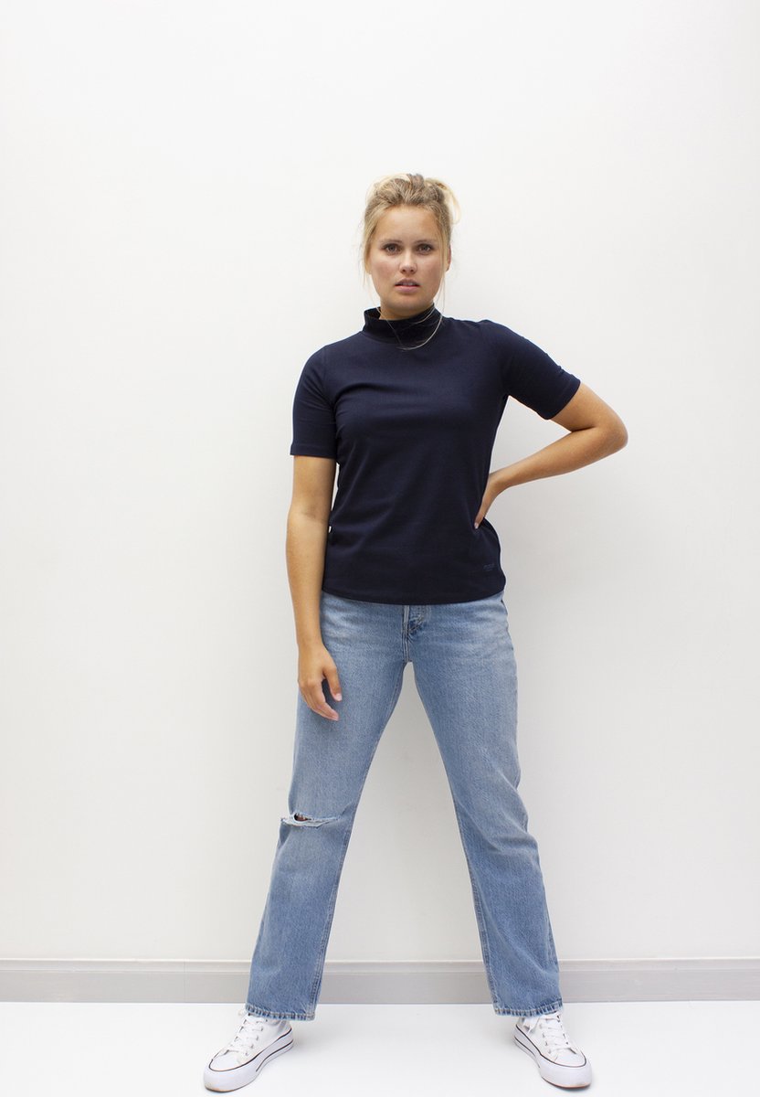 MOOI! Company - Dames T-shirt - MAARTJE - Turtleneck - Losse pasvorm - kleur Navy- L