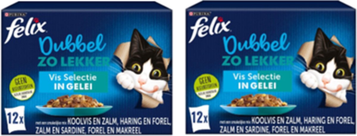 Felix Felix - Dubbel Zo Lekker Vis Selectie in Gelei - Kattenvoer - 12x85g
