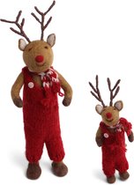 Twee Rendieren met Rode neus, broek en sjaal : 15 en 27 cm - Vilten kerstdecoratie - Fair Trade - Én Gry & Sif