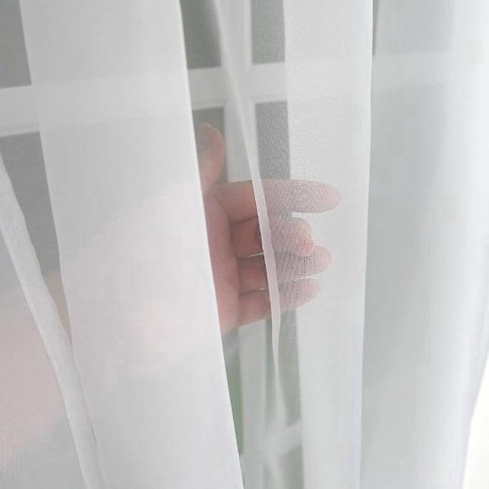 Glow Thuis - Vitrage Wit 400x265 cm – Kant-en-Klaar Voile Gordijn met Haken
