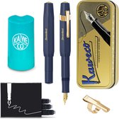 Kaweco - Cadeauset - (5delig) - Vulpen CLASSIC SPORT NAVY Fountain Pen - Breed - Vintage blikje - Oktogonal Clip Vergoldet - Patronen houder TURKOISE - Vullingen