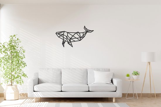 Geometrische Walvis - Big - Wanddecoratie - Lasergesneden - Zwart - Geometrische dieren en vormen - Houten dieren - Muurdecoratie - Line art - Wall art