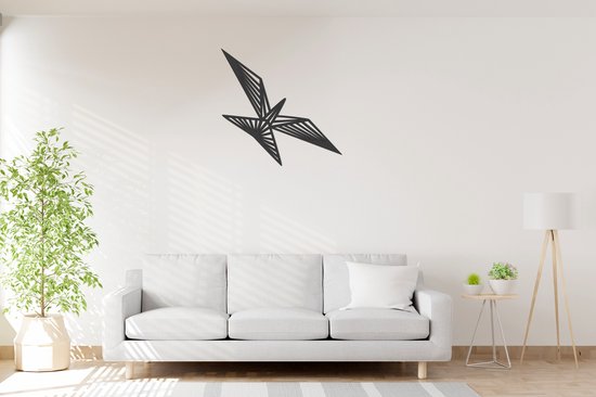 Geometrische Vogel Origami 2 - Big - Wanddecoratie - Lasergesneden - Zwart - Geometrische dieren en vormen - Houten dieren - Muurdecoratie - Line art - Wall art